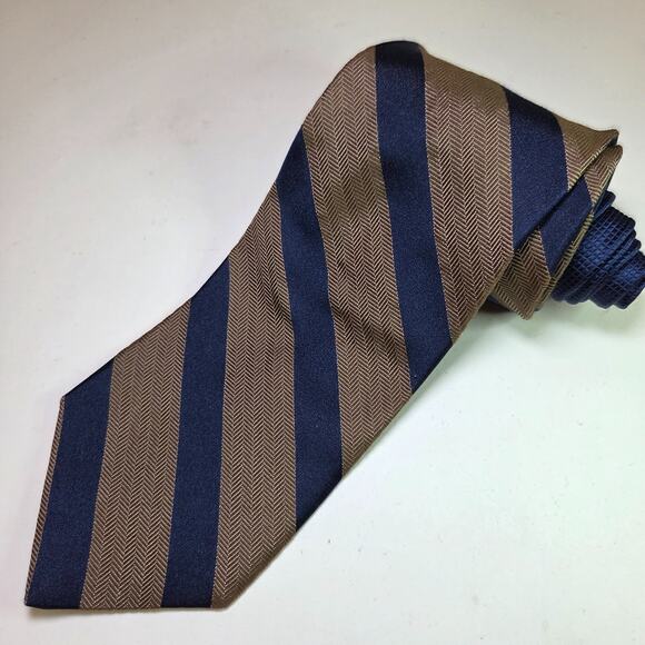 Tommy Hilfiger Navy Tan Striped Repp Tie 3.75" Classic USA Made - Picture 1 of 12